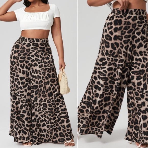 Boho plus size leopard print wide leg palazzo pants - Picture 4 of 5